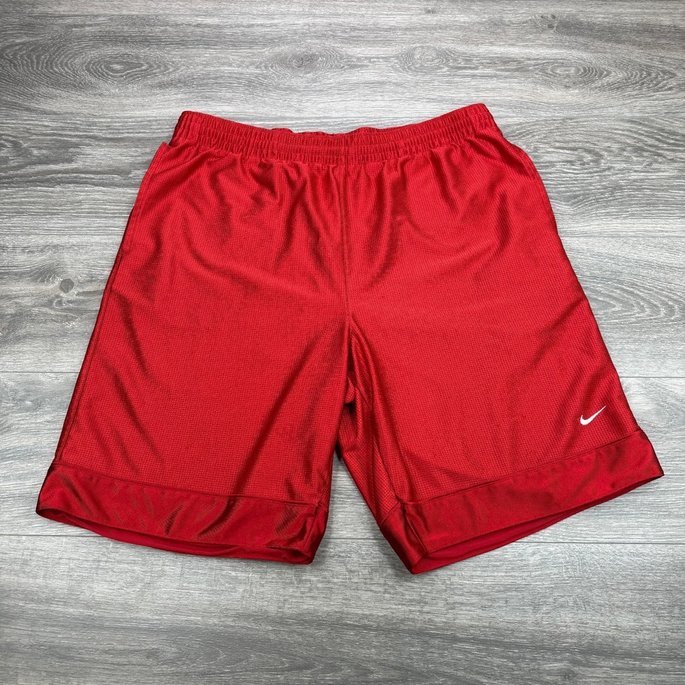Vintage Nike Basketball Shorts Mens Large Red Dazzle Baggy Wide Leg Shiny Satin